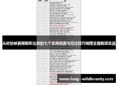 从欧协联赛程解析出发的七个实用观赛与投注技巧指南全面解读实战