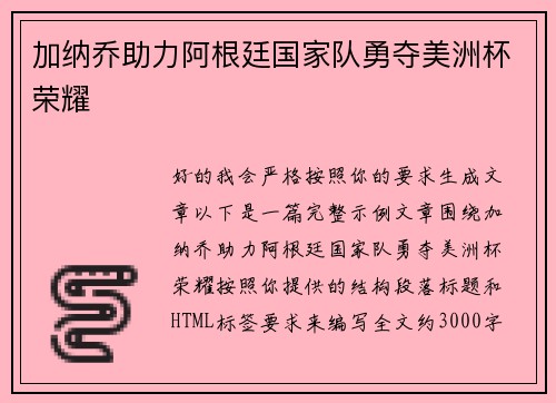 加纳乔助力阿根廷国家队勇夺美洲杯荣耀